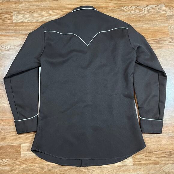 Vintage H Bar C Embroidered Pearl Snap Western Brown Ranch Wear Spurs Mens Sz M - Picture 4 of 5